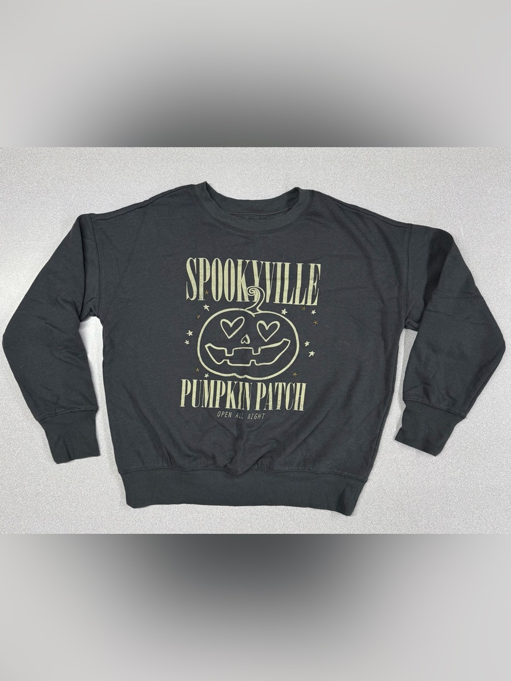 Maurice’s Charcoal Grey “Spookyville Pumpkin Patch" Crewneck Sweater with Stars